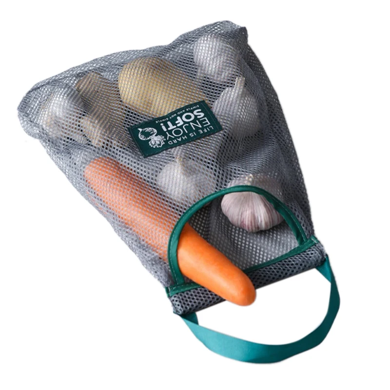 Многоразовая подвесная сумка для хранения дышащие сетчатые сумки фрукты овощи, чеснок, лук сумка-Органайзер для хранения карманные кухонные приборы