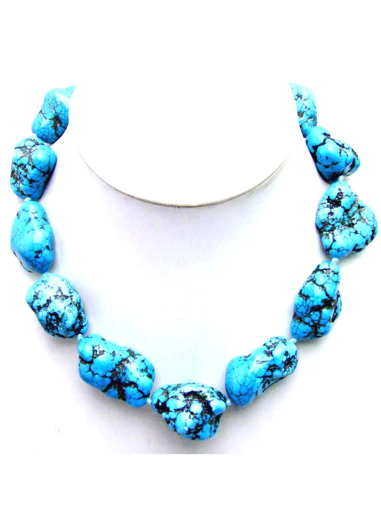 Qingmos 20-30mm BAROQUE Natural BLUE TURQUOISE NECKLACE for Women Genuine GemStone Necklaces Natural 18