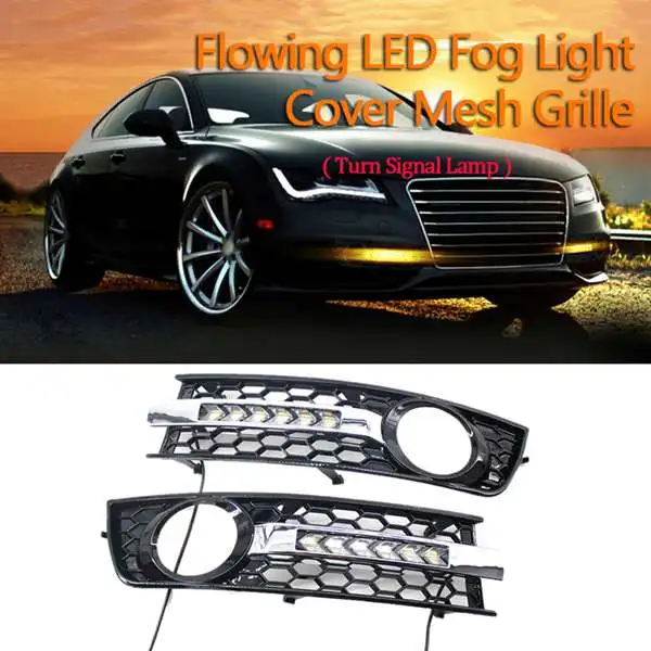  Front Bumper Fog Light Grill Grille Cover With Flowing Led Turn Signal Lamp Drl For Audi A4 B6 01-0 - 4000016745559