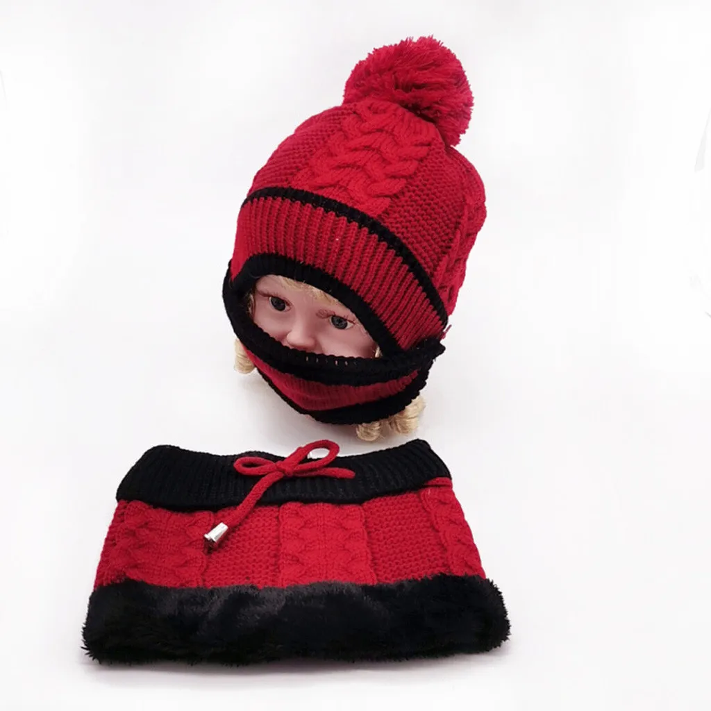 Комплект из 3 предметов для малышей, детей, зимняя одежда, аксессуары для девочек и мальчиков, зимняя теплая вязаная шапка+ шарф+ маска, теплый комплект, детские вязаные шапочки