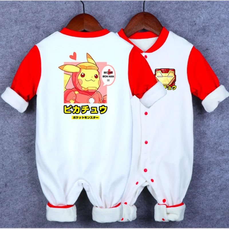 Pikachu Cos Luffy Ironman Капитан зимние утепленные комбинезоны из хлопка для маленьких мальчиков и девочек; Комбинезоны для младенцев; теплая одежда SA2180