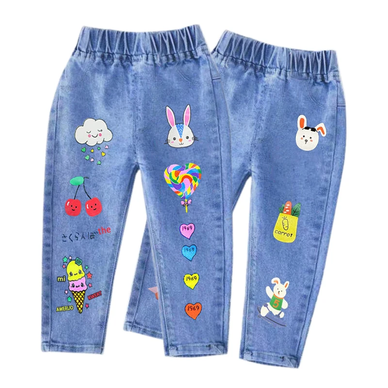 1-6years Spring Autumn Children Girls Jeans Cartoon Print Denim Pants  Trousers Kids Girl Cowboy Jeans Children's Clothing - Kids Jeans -  AliExpress