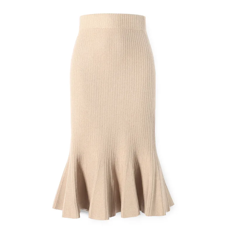 Женская зимняя облегающая юбка средней длины с высокой талией, модная однотонная женская трикотажная юбка-русалка, Faldas Jupe Femme Saia