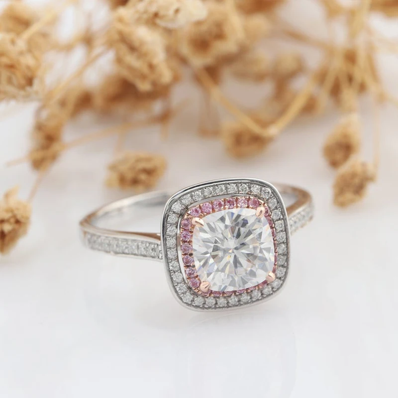 Veryins 14K Два Тона Золотой центр 2ct Moissanite двойное обручальное кольцо с камнем с муасанитом и сапфиром Для женщин свадебный подарок