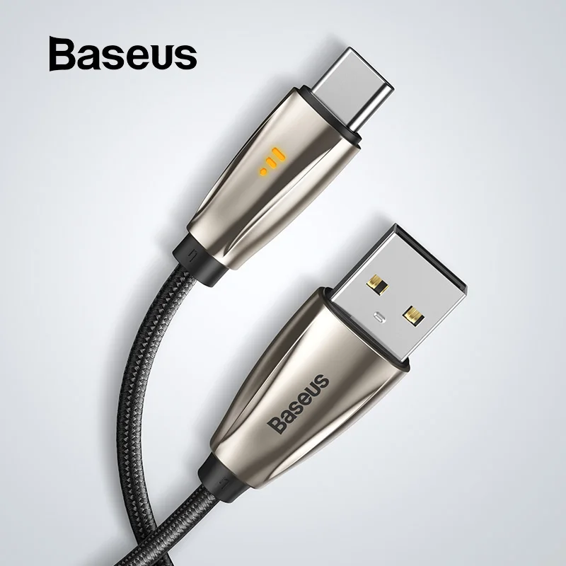 Baseus usb type-C кабель для Samsun S9 S10 Quick Charge 3,0 USB C кабель для Xiaomi Redmi Note 8 Pro светодиодный usb type USB-C провод