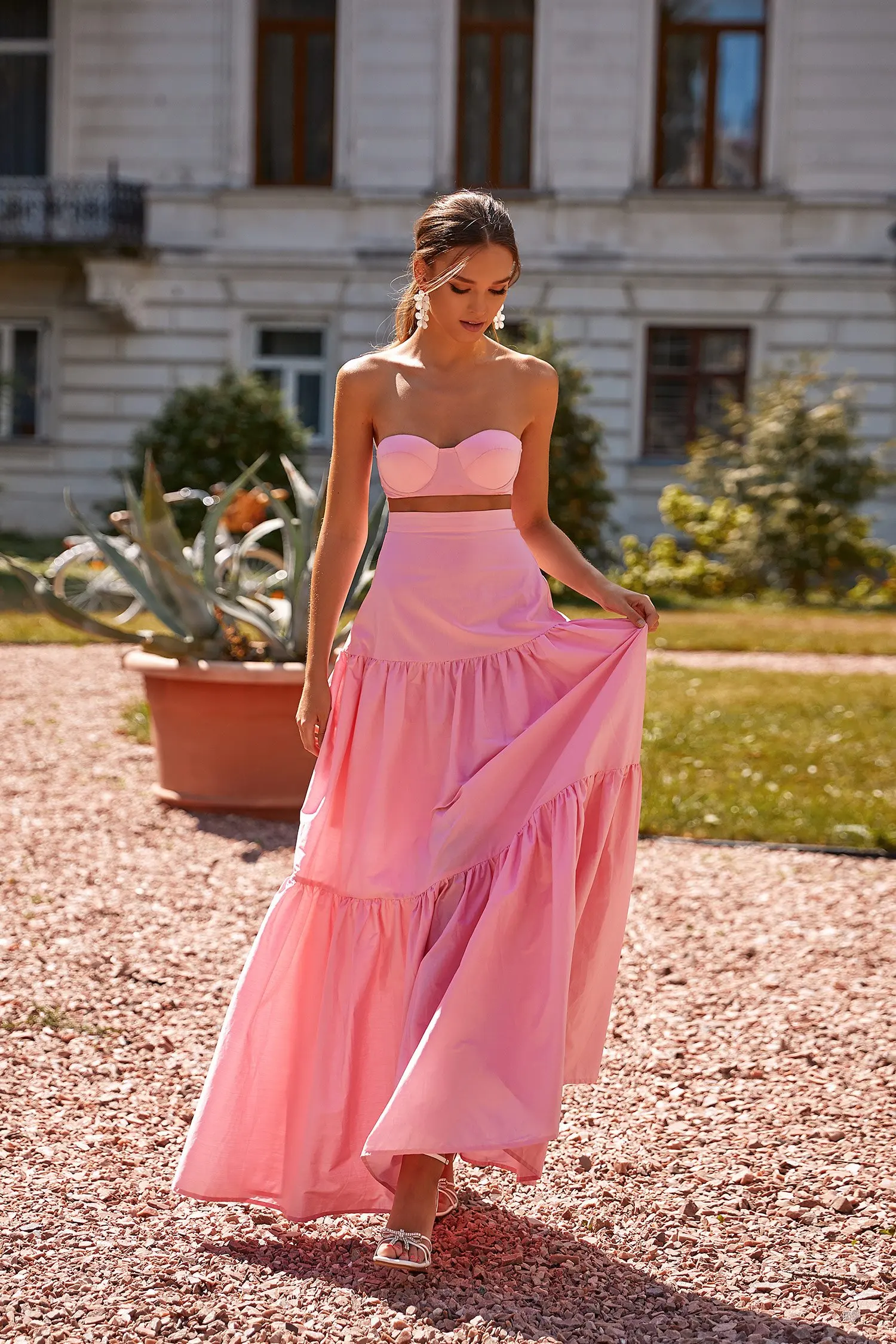 Long Skirts Fashion Evening Skirt Ruffles Women Clothing Satin