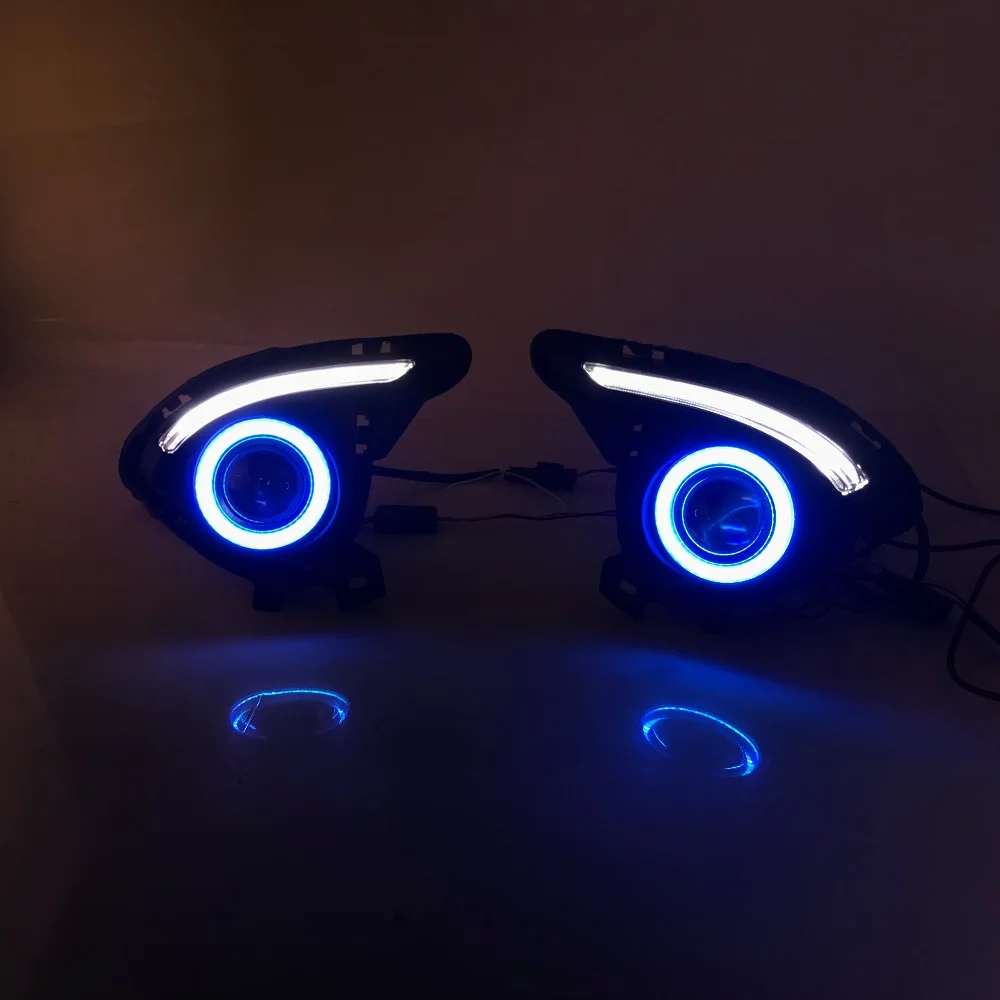 Osmrk противотуманная фара, светильник в сборе для Mazda 2 demo cob angel eye, Светодиодный дневной ходовой светильник, указатель поворота, синий ночной режим