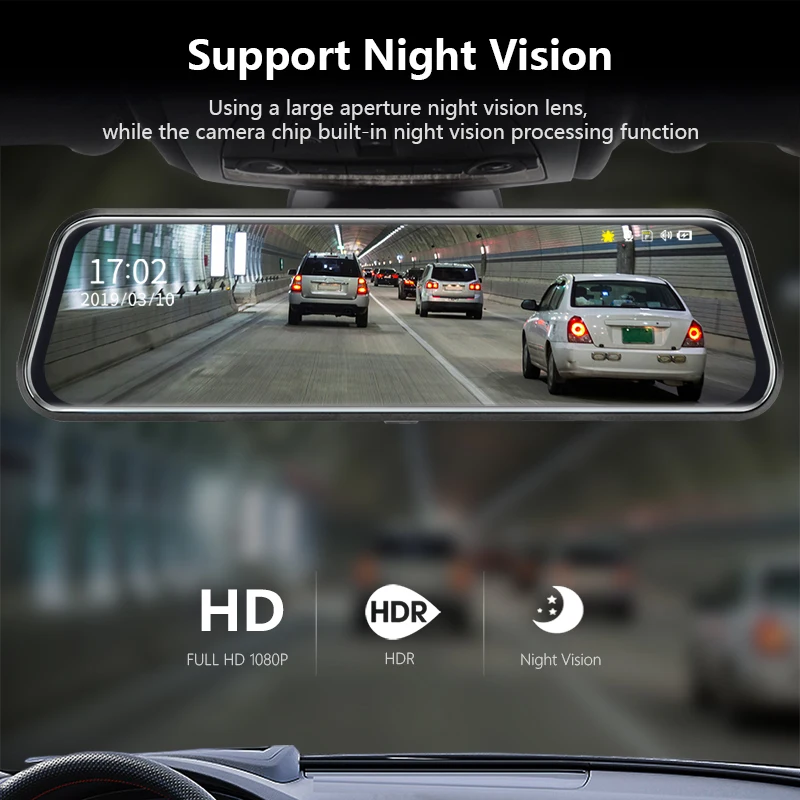 

10'' 1080P Full HD Touch Screen Streaming Media Car Dvr Dash Cam Camera Parking Monitor G-Sensor Cycle Recording Night Vision