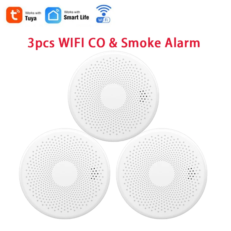 Smoke Sensor Carbon Monoxide Detector Fire Alarm Tuya Smart App Remote Control 80 DB Built in Siren Auto-Check & Silence Button signal light Alarms & Sensors