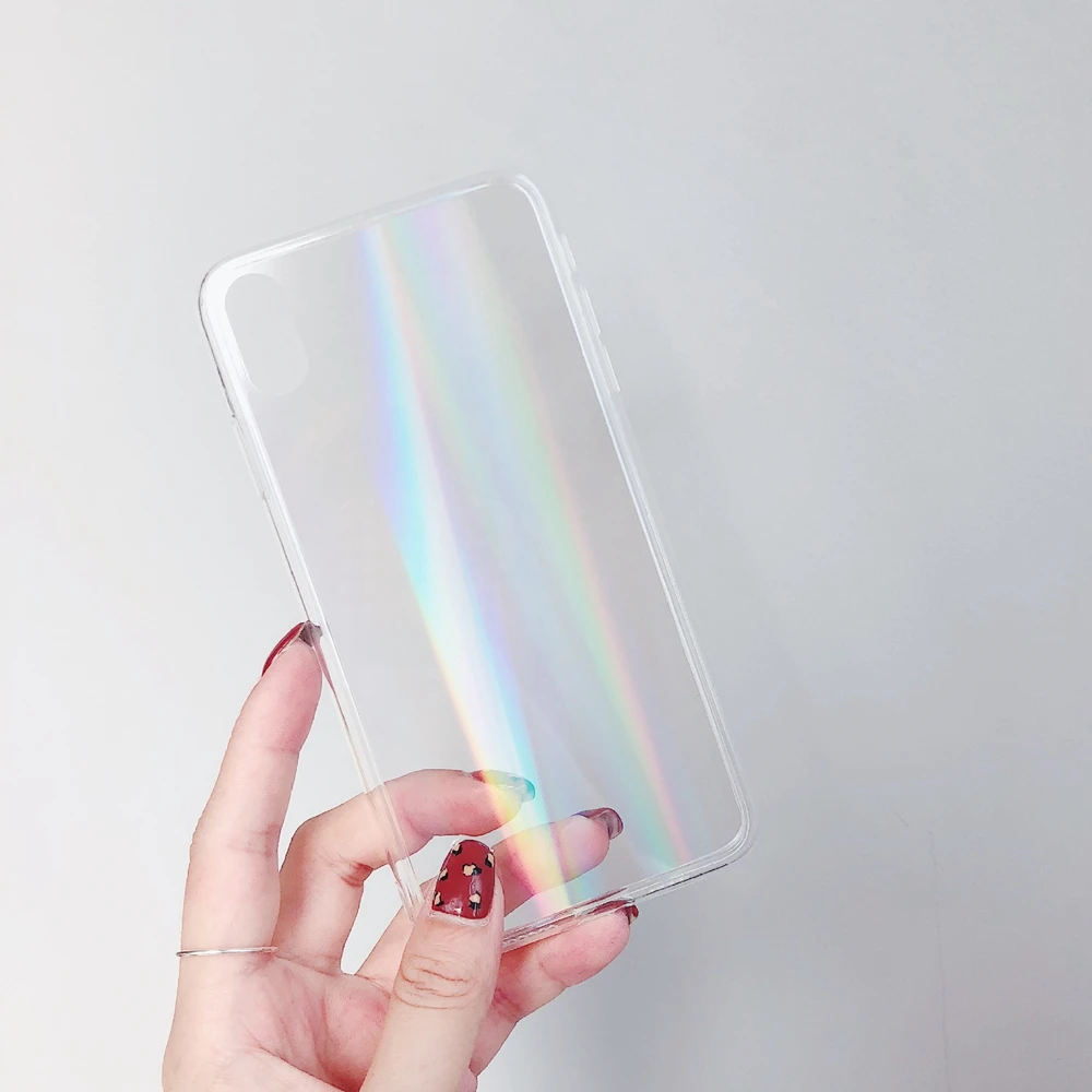 100 Чехол с градиентным лазерным стеклом Aurora для iPhone XS MAX XR X, тонкая прозрачная Задняя стеклянная крышка для iPhone XS Max 6 7 8 Plus