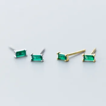 

Simple Stud Earrings For Women Small Square Green Zircon 925 Sterling Silver Party Jewelry Pendientes eh1097