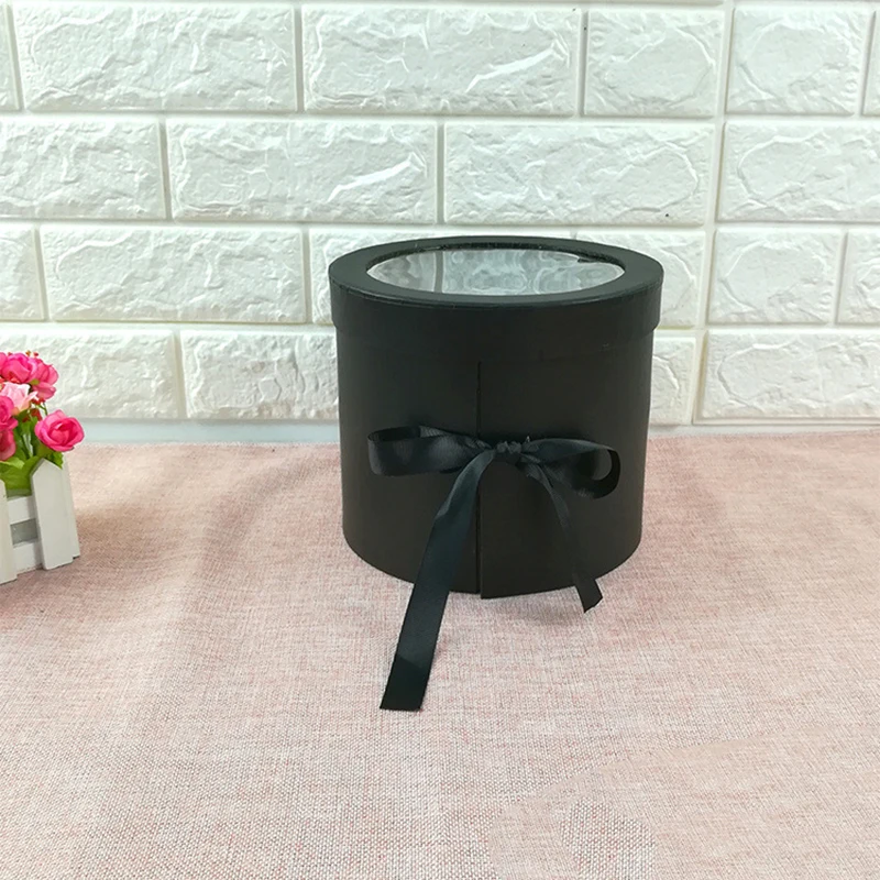 Black Двухслойная Круглая Бумажная Подарочная коробка, нижняя часть для подарков, верхняя часть для цветов, видимая из ПВХ окна с крышкой - Цвет: Black