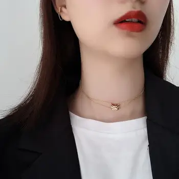 

1pc Authentic 925 Sterling silver Double rows lattice grid CHOKER Short Necklace Jewelry TLX906
