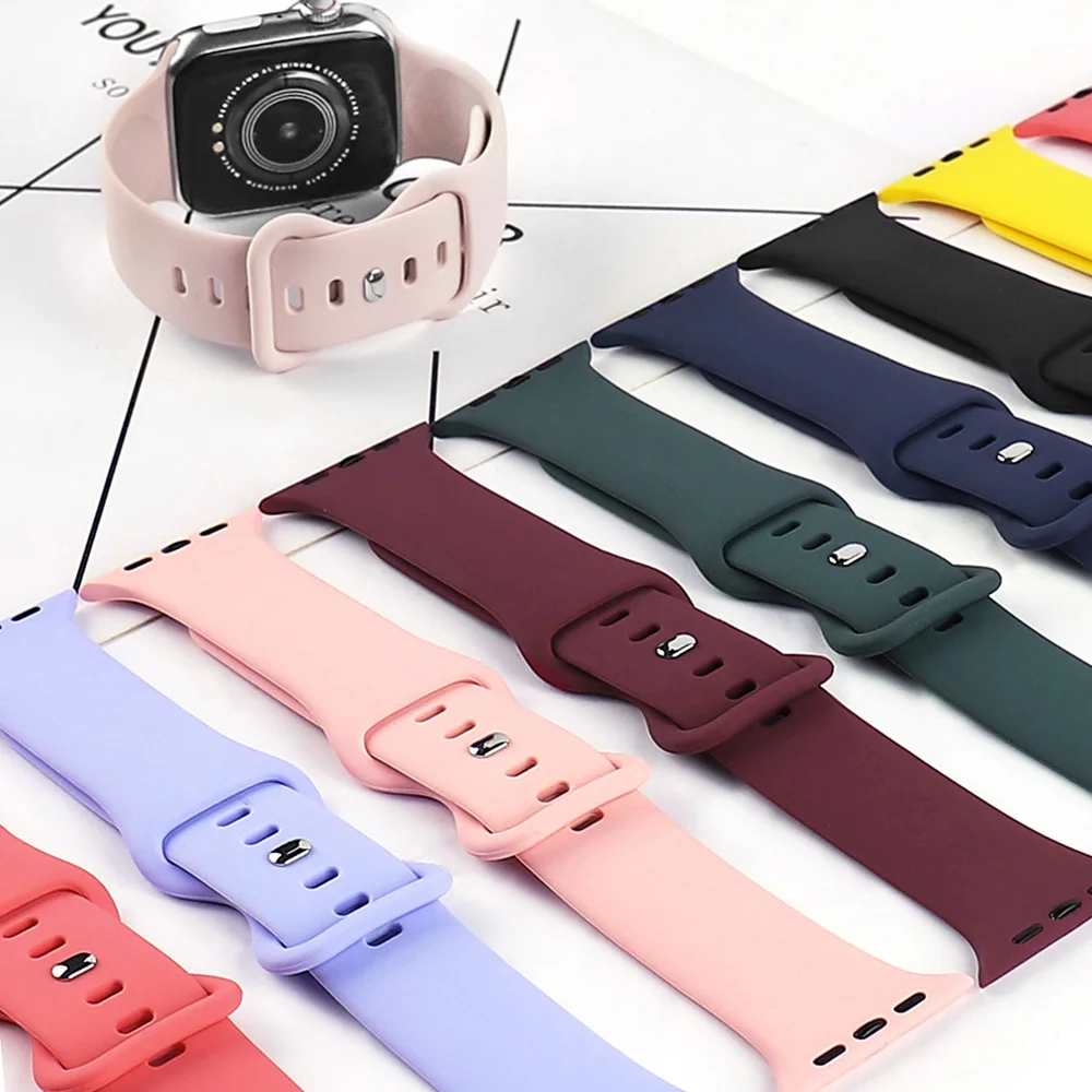 Silicone Sport Band For Apple Watch Series Se 6 543 44mm 40mm Smart Bracelet Watchband Pin Tuck Strap on iWatch 7 38mm 42mm 41mm