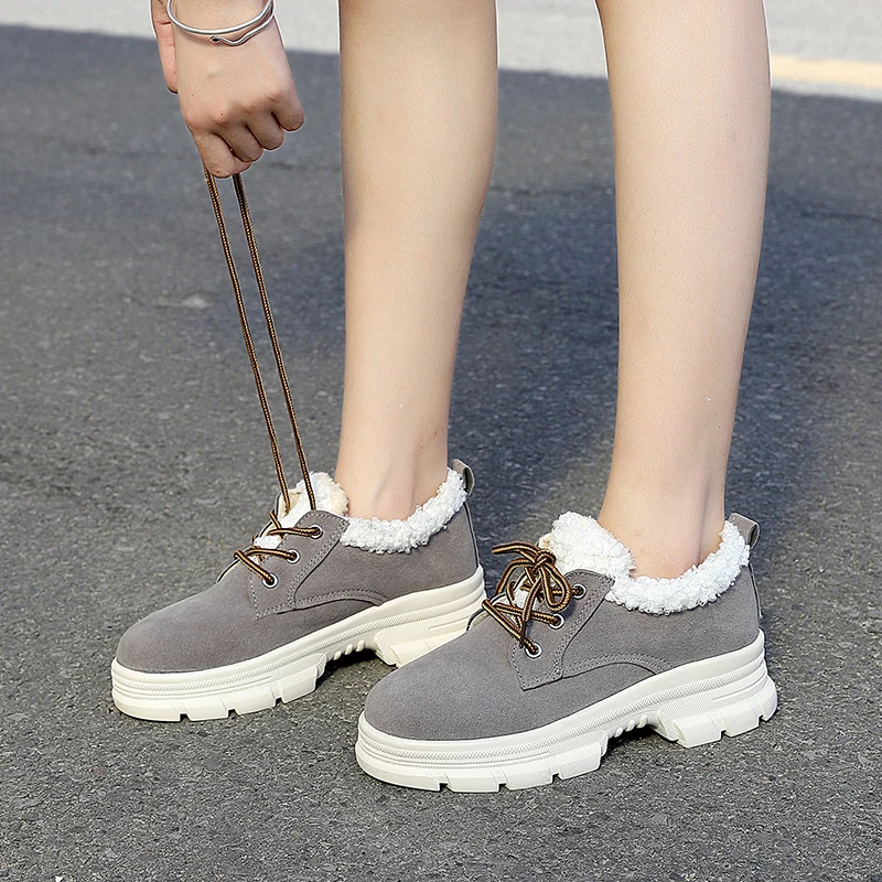 fashion new Ankle boots Shoes Faux fur Warm Plush Winter Cross strap Female Shoes Casual Imitation suede Snow Boots grey black k858