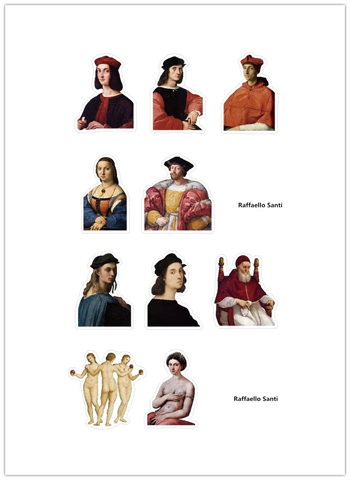 10 шт. Picasso Van Gogh Matisse Fridaartist Munch Schiele наклейка для детей скейтборд ноутбук багаж мотоцикл игрушка DIY стикер - Цвет: Raffaello Santi