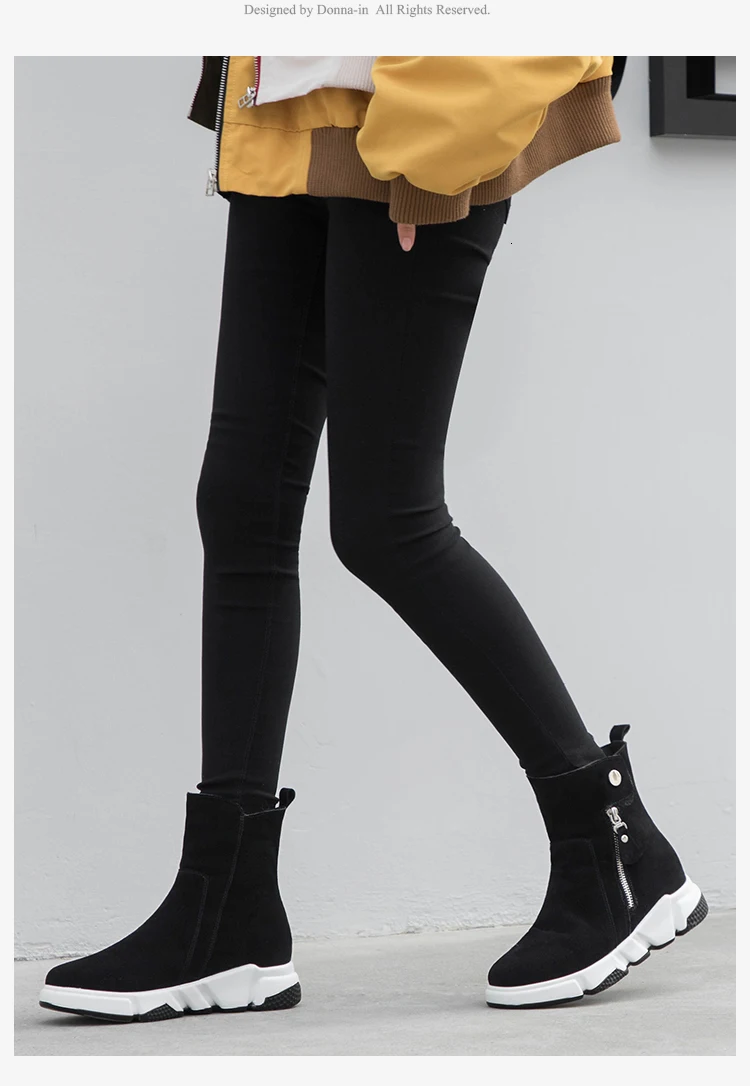 Donna-in/женские ботильоны на натуральном меху; теплая зимняя обувь на платформе размера плюс из натуральной кожи и шерсти; модная женская обувь черного цвета на толстом каблуке и молнии