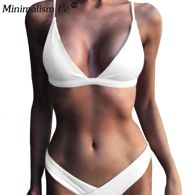 Женская низкая талия бикини Одноцветный купальник комплект летний сексуальный