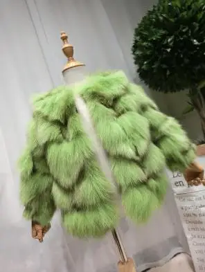 Fluorescent green Роскошные детские меховые куртки зимнее пальто из натурального Лисьего меха толстые теплые короткие куртки детские пальто из натурального Лисьего меха Y2539 - Цвет: Fluorescent green