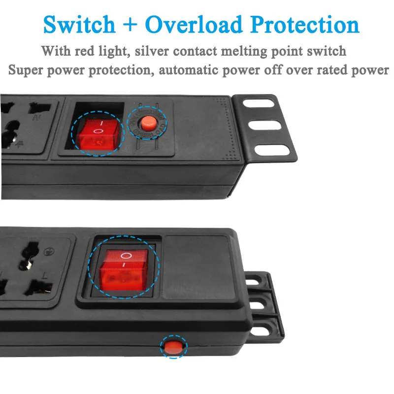 Tomada com Interruptor Proteção contra Sobrecarga Tomada Universal Lightning Soquete Extensor Energia Alta Pdu 6 - 8ac - Image 2
