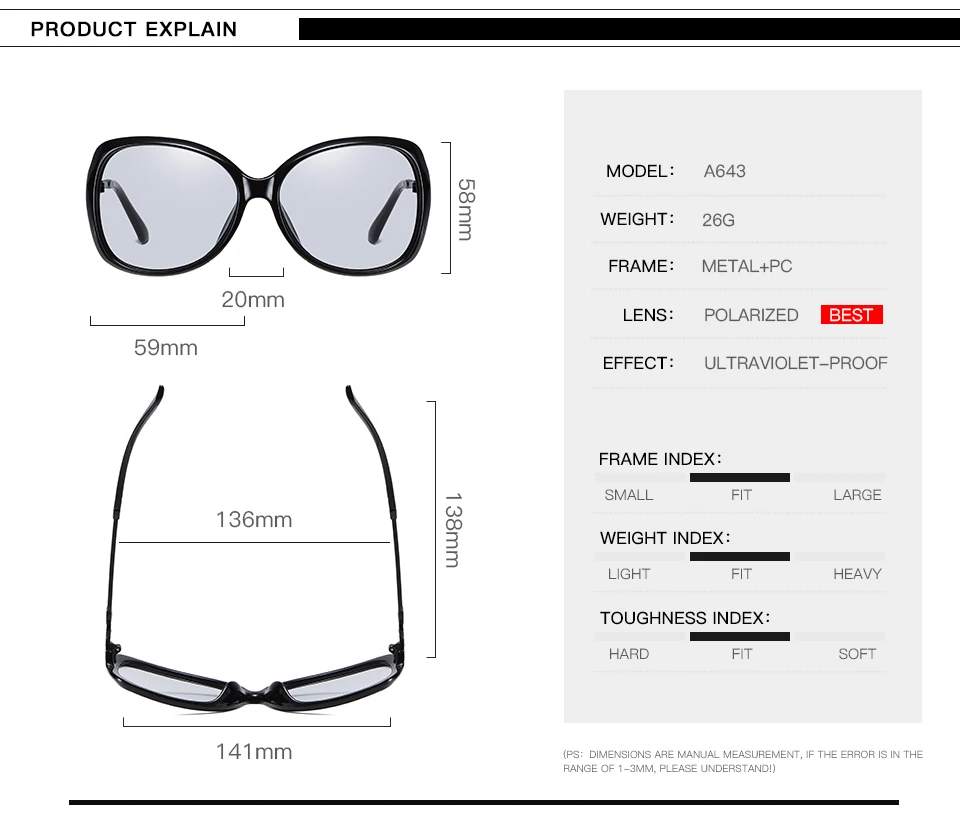 LIOUMO Occhiali da sole da donna polarizzati femminili Glae fotocromatici Shopping Eyewear Fahion Tea Frame UV400 zonnebril_voghion.com