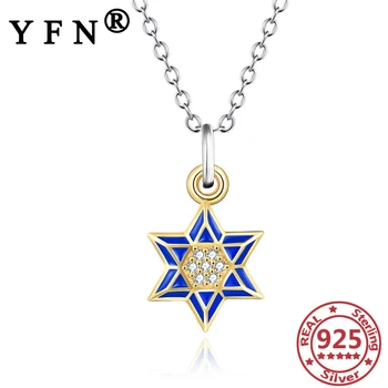 شراءYFN 925 الاسترليني قلادة فضية سداسية نجمة مكعب دلاية من حجر الزركون القلائد سلاسل فضية النساء 925 الفضة مجوهرات هدايا أمي