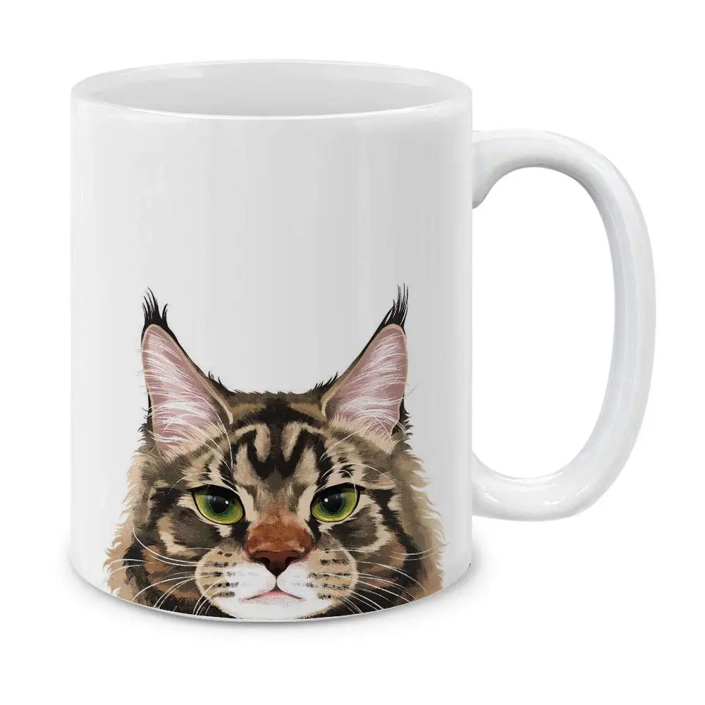 Black Brown Maine Coon Cat Ceramic Coffee Gift Mug Tea Cup, 11 OZ
