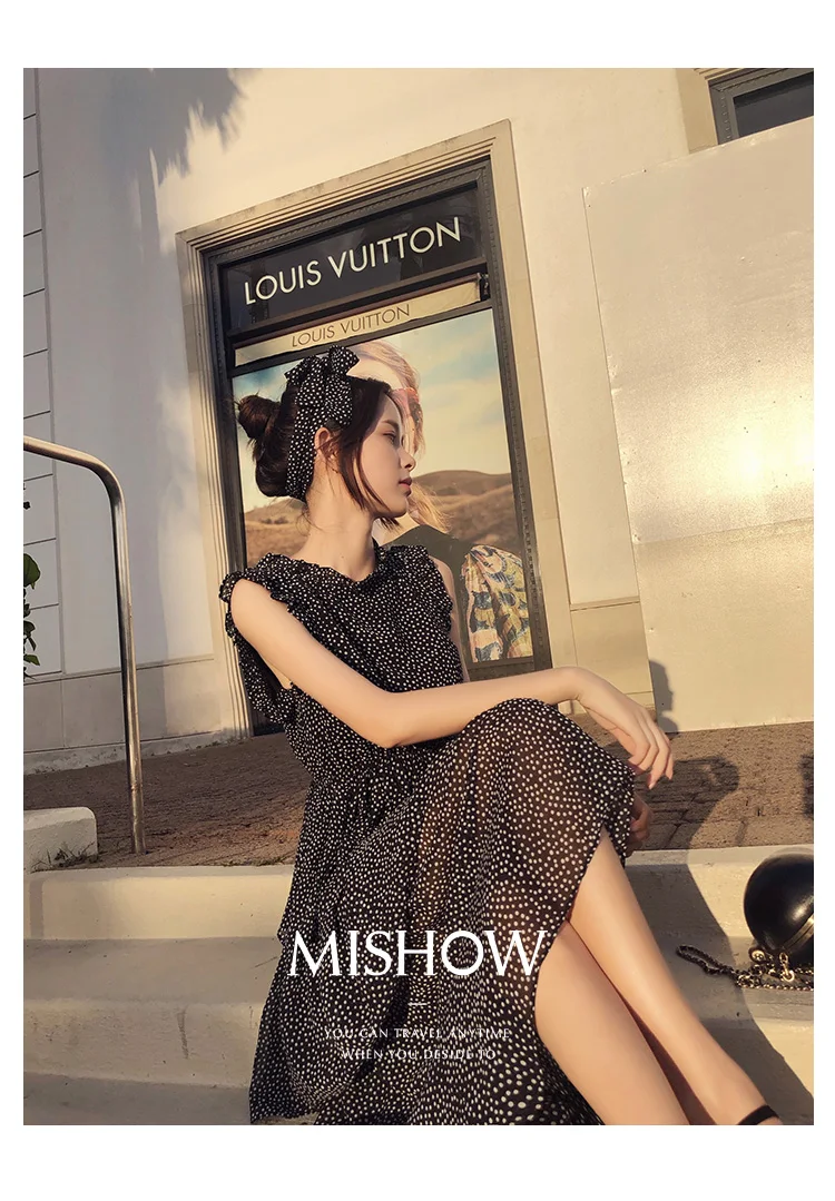 Mishow шифоновое платье в горошек, женское летнее Бандажное платье миди, Повседневный Сарафан, женское пляжное платье в стиле бохо, MX18B1178