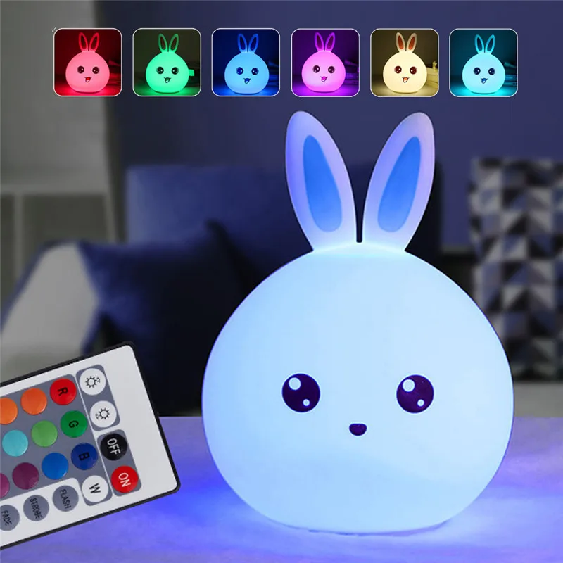 Remote white blue USB силиконовый Ночной светильник светодиодный пульт дистанционного управления милый кролик лампа для спальни светодиодный ночник для детей Детская прикроватная лампа Горячая Распродажа - Испускаемый цвет: Remote white blue