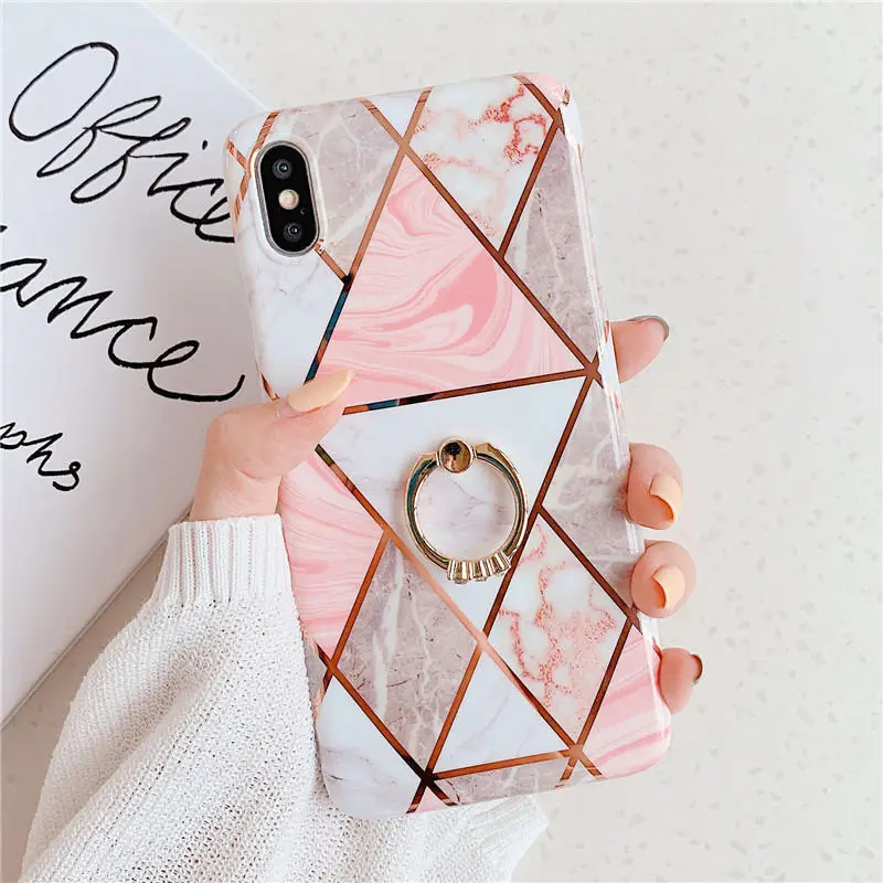 Pink 502 Чехол-подставка FLYKYLIN для iphone 11 Pro Max X XS XR 7 8 Plus 6 S 6 S, чехол для huawei P30 Pro P20 Lite, силиконовый мраморный чехол - Цвет: Pink 502