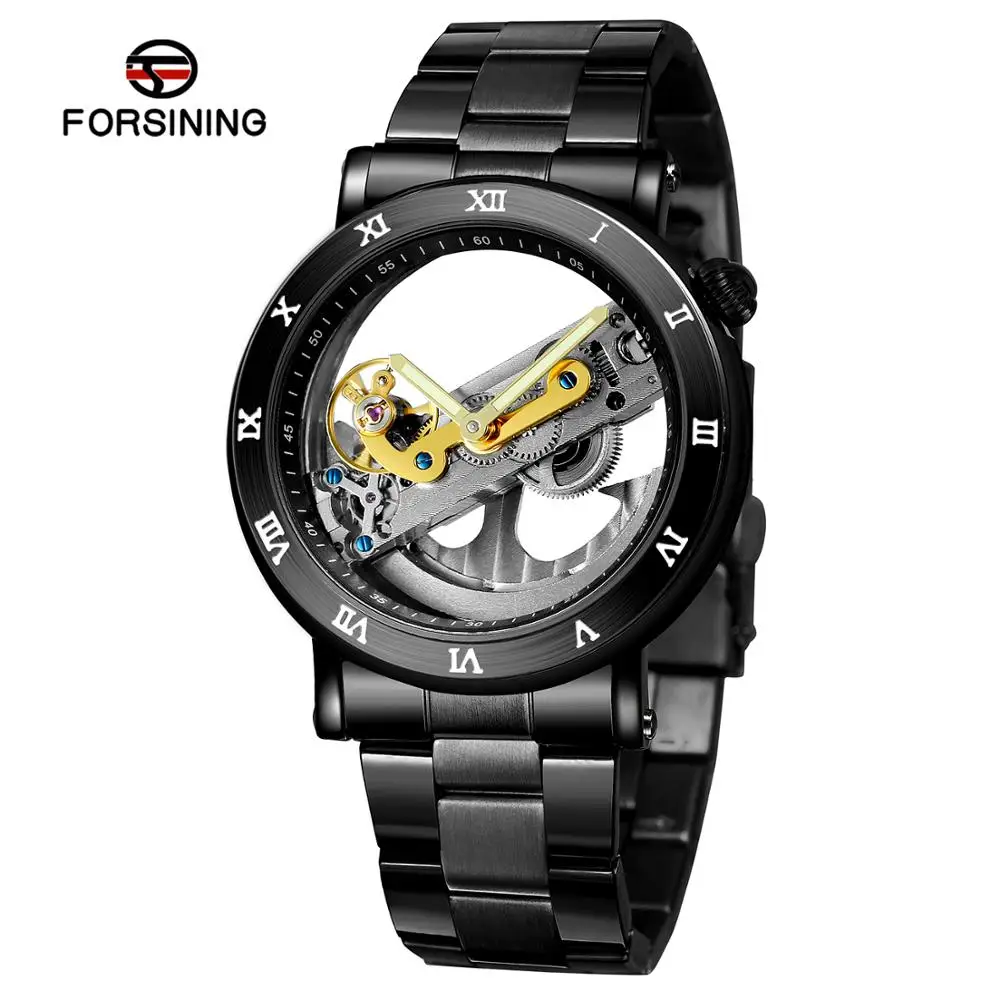 

Forsining Mens Watches Fashion Skeleton Business Mechanical Automatic Watch Men Double Sided Transparent Wristwatch for Men