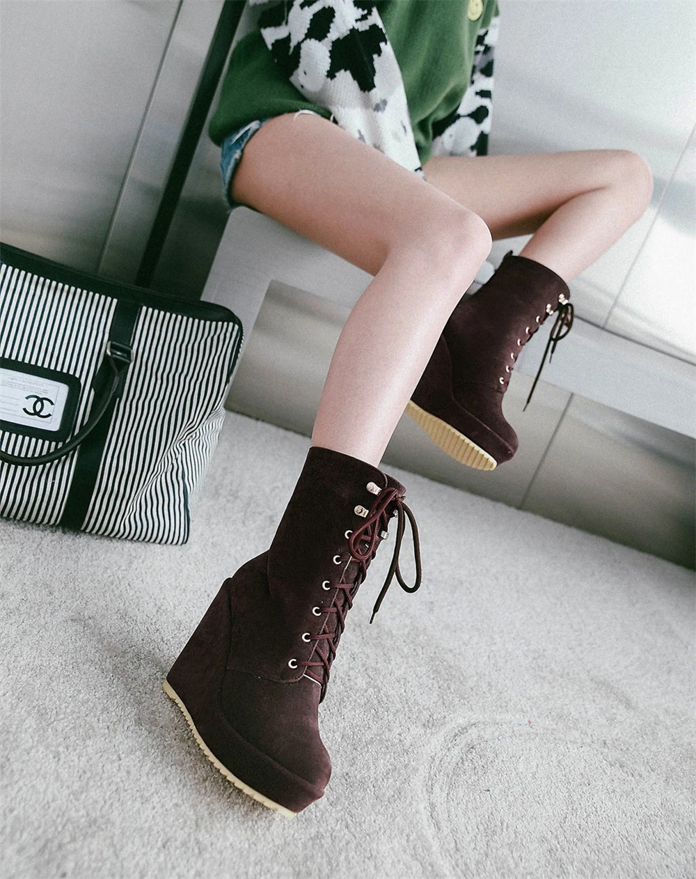 Autumn Winter Fashion Women Ankle Boots wedge Lace-up Woman Platform Boots Ladies Shoes Female zapatos de mujer 32 33 43