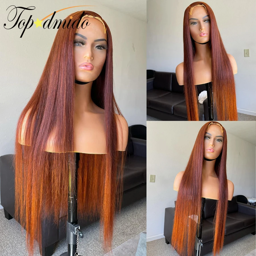 Topodmido-Peluca de cabello humano liso sin pegamento para mujer, postizo de encaje frontal, pelo Remy brasileño, Color marrón degradado, 13x4