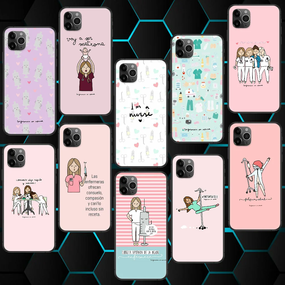 Spain Cartoon Medicine Doctor Nurse Iphone 4 4s 5 5S SE 5C 6 6S 7 8 Plus 11 12 Mini Pro Max X XS XR 2020 For Phone Case black | Мобильные