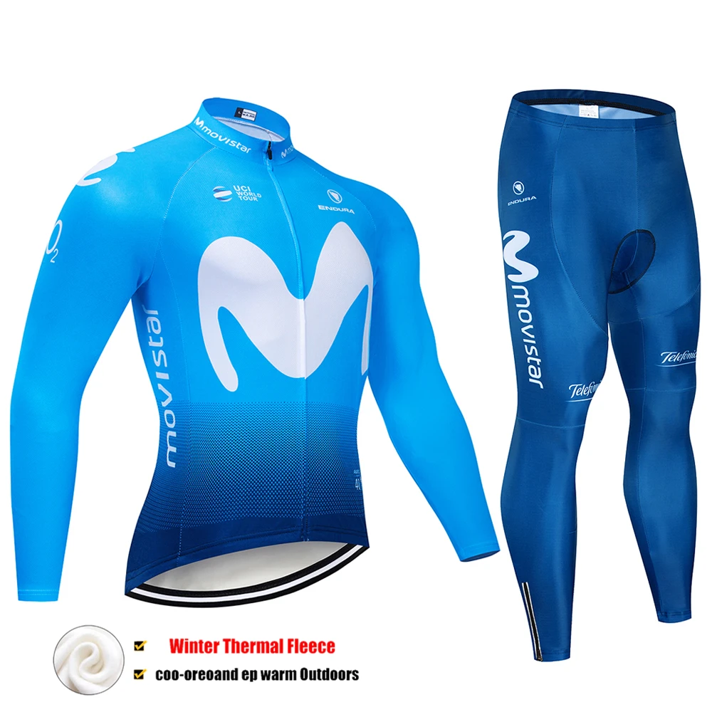 Movistar Pro Team зимний теплый флисовый длинный комплект одежды для мужчин, Велоспорт Джерси, нагрудник, велосипед, Ropa Ciclismo, велосипедная одежда - Цвет: Pic Color