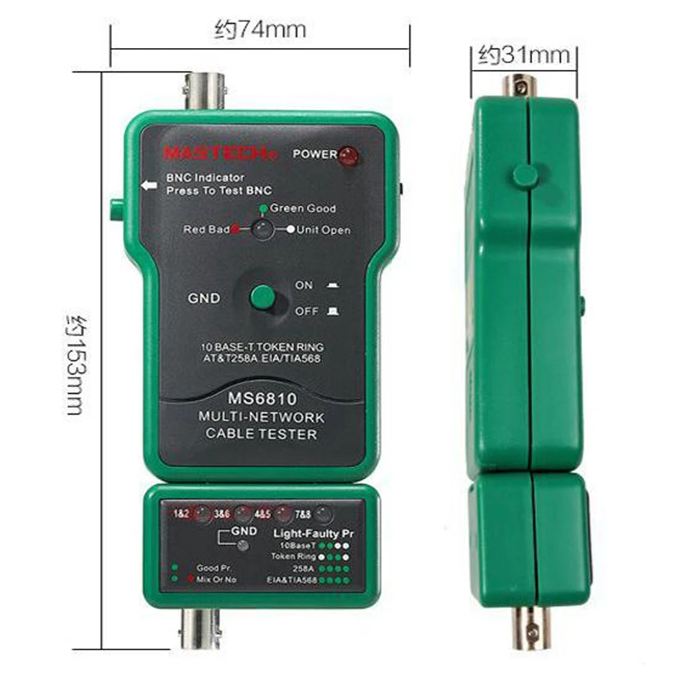 Высокая скорость Тестирование мульти сетевой кабель тестер метр RJ45 BNC тесты для коаксиального кабеля MASTECH MS6810