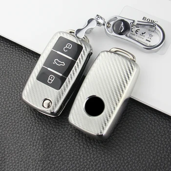 

Color Carbon Fiber TPU Car Key Case Cover For VW Golf Bora Jetta POLO GOLF Tiguan Passat B5 B6 B7 Skoda Octavia A5 Scirocco MK6