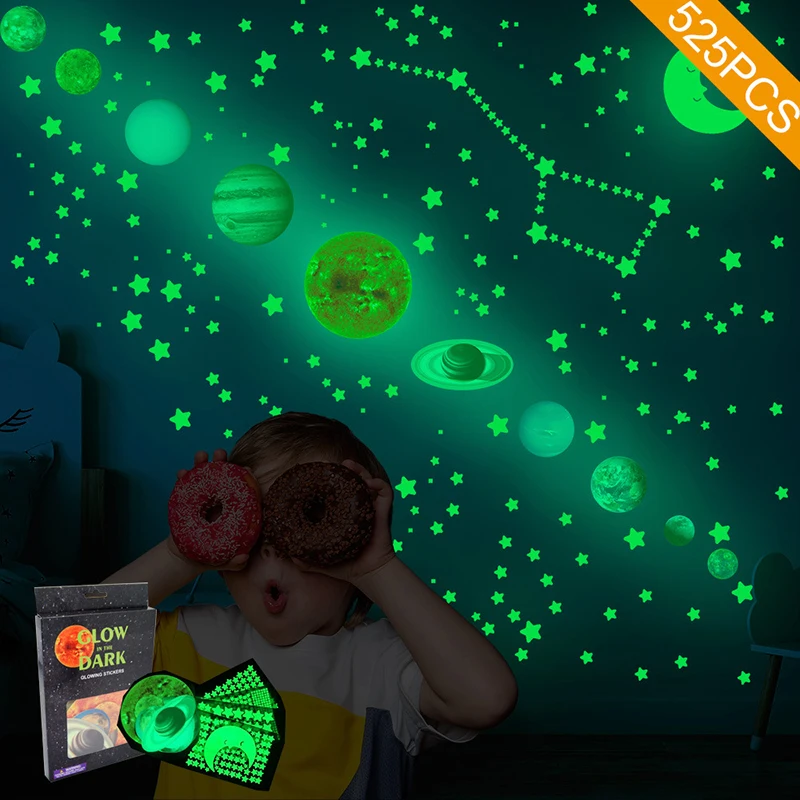 1Set Nine Planets Stars Wall Stickers Luminous Stickers for Kids Bedroom Living Room Glow In The Dark DIY Party Home Decor