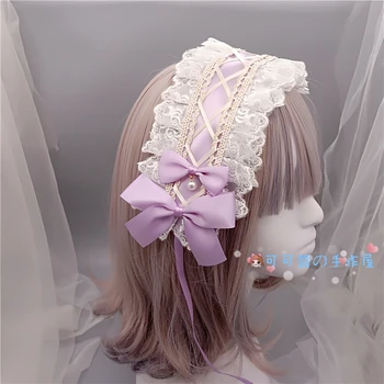 

Japanese Sweet Bow Lolita Hair Ribbon Lace - up Lace Headdress KC Headdress Tied Hair band Lolita Hair Accessories Barrettes
