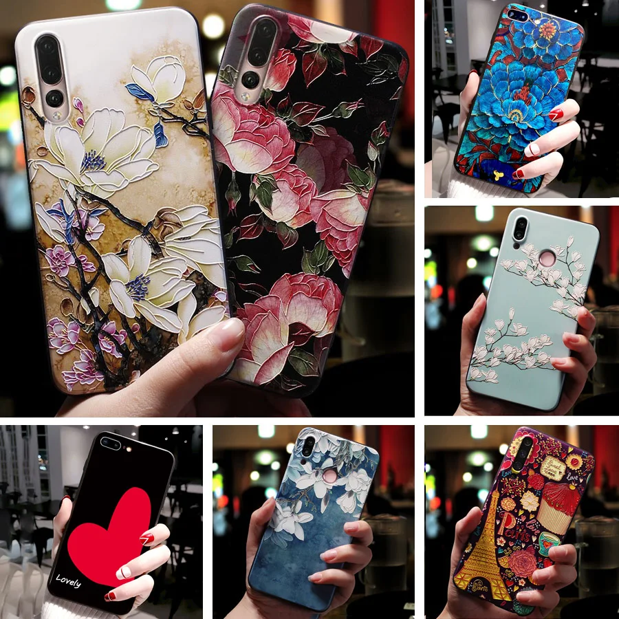 

For Huawei Honor 5C Case 3D Emboss Flower Phone Case TPU Silicon Cover For Huawei Honor 6A 6X 7x 6C PRO P Smart Plus Black TPU