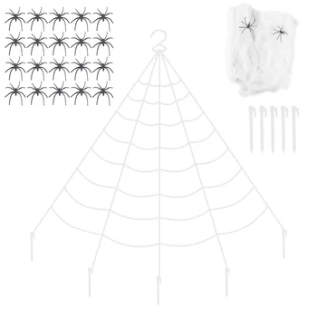 

1 Set Spider Web and Spiders Kit Funny Prank Prop Creepy Spider Party Decoration with Ground Nail for Bar Haunted House Hallowee