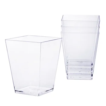 

50pcs 160ml Square Plastic Transparent Dessert Cups Disposable Tumblers Pudding Containers