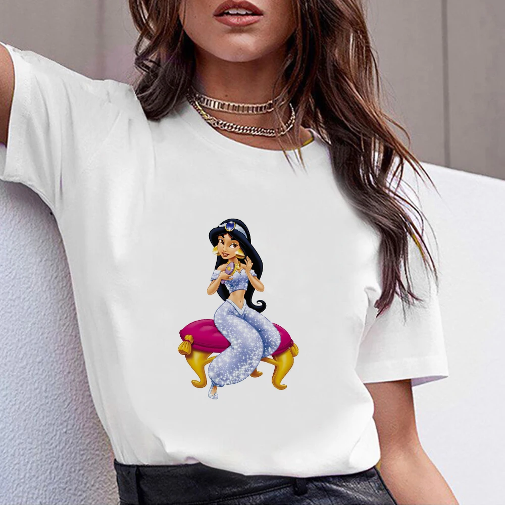 Camiseta de la princesa Jasmine para mujer, remera blanca de los cuentos de hadas de Aladdín, camisetas creativas bonitas de Disney a moda|Camisetas| - AliExpress