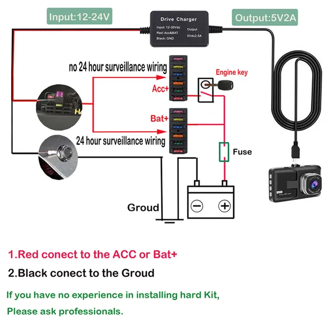 Cavo Alimentazione OBD Type-C Per Dashcam - Cavo 3.5m Con Interruttore Modalit&agrave; 24h/ACC, 90 Gradi