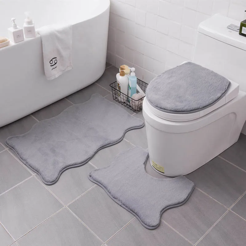 Мягкий коврик для ванной из искусственного меха кролика, покрытие для унитаза, коврик для ног, нескользящий абсорбирующий коврик для ванной комнаты, плюшевый коврик для ванной