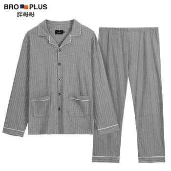 

Large Size Pajamas Long-Sleeved Cotton Plus-sized Loose Cotton Long Pants Leisure Tops Two Piece Suit