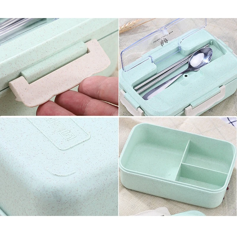 Микроволновая печь Bento Box пшеничная соломинка детский Ланч-бокс герметичный Bento Ланч-бокс для детей школьный контейнер для еды с столовыми приборами