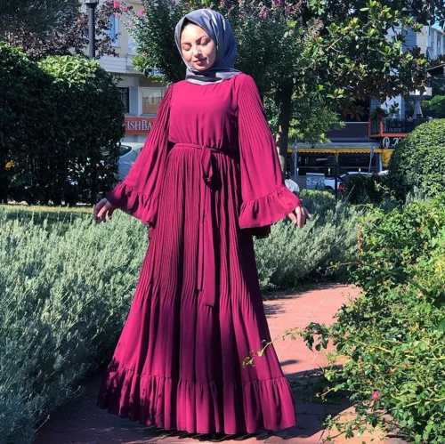 Элегантное мусульманское шифоновая абайя платье Vestidos кардиган-кимоно свободные длинные халаты Jubah Ближний Восток Eid Рамадан исламский - Цвет: rose red