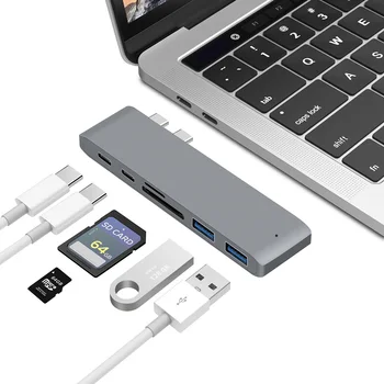 

6 in 1 Type C HUB Adapter USB Charging SD/TF Card Reader Replacement for mac book pro 16 17 18
