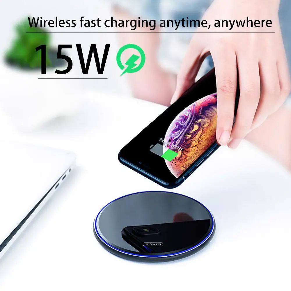 HobbyLane QI Wireless Charger for Apple Android 15W Fast Charging Technology Aluminum Alloy Mirror-like Shiny Ultra-thin d25